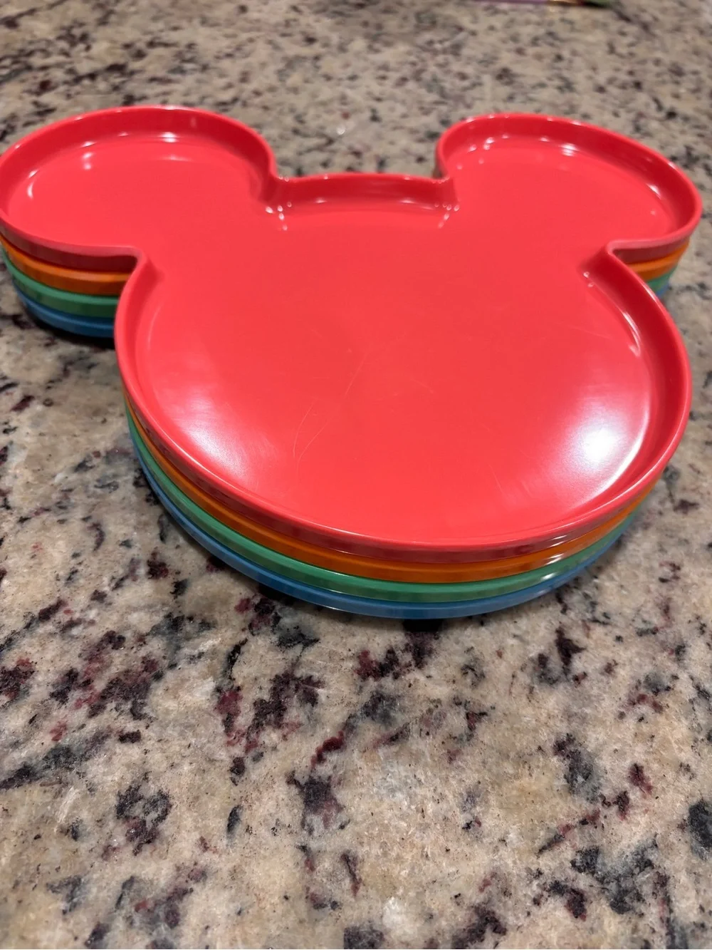 Disney Colorful Mickey-Shaped Melamine Plates — Blue, Red, Green, Orange